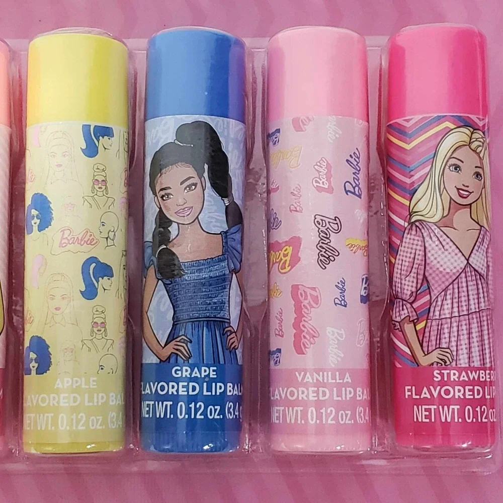 Mattel BARBIE 8 Pack of Multi Flavored Lip Balms Gifts Parties Assorted